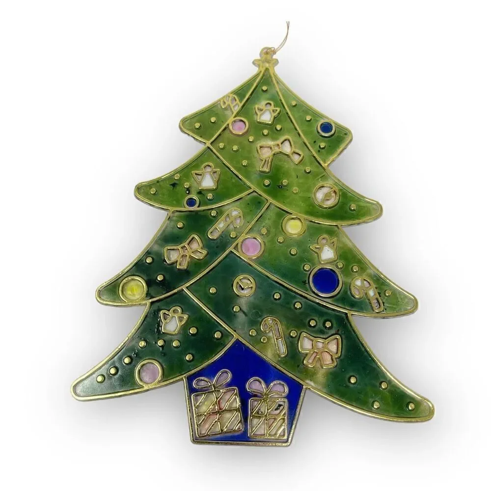 Vintage Christmas Tree Lot of 2 Stained Plastic Sun Catcher Decoration Faded